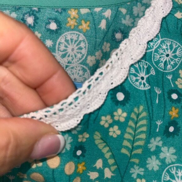 Vintage Womens Dress Size XL Green Floral Handmade Maxi Pockets Belt Cottagecore - Picture 10 of 12